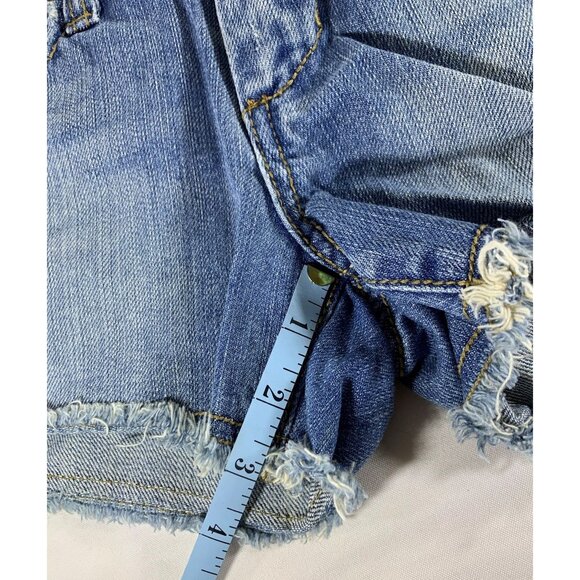 Vintage-Look Maurices Juniors Denim Shorts Frayed Hem Buttoned Pockets Size 1/2 - Picture 10 of 11